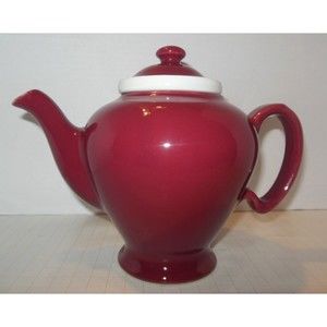 Vintage Burgundy Colored McCormick tea pot with infuser